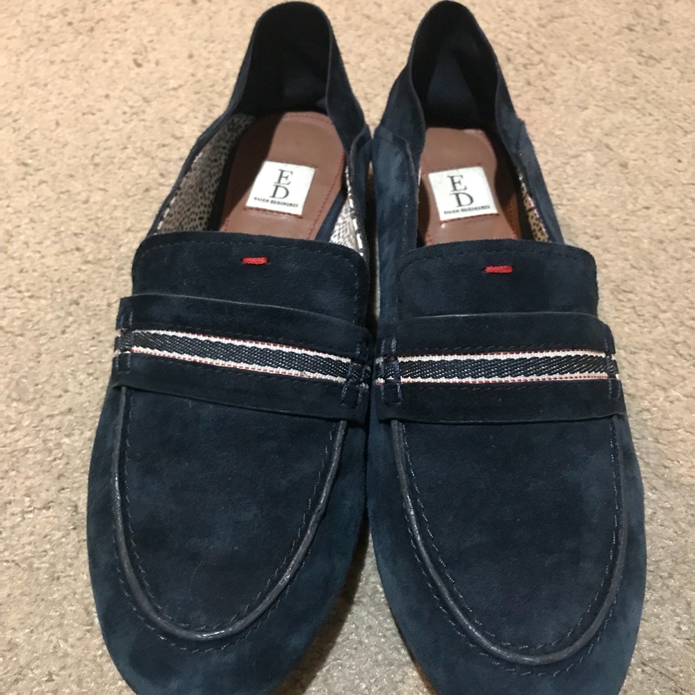 Ellen DeGeneres navy suede loafers